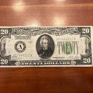 1928-B $20 Boston FRN "REDEEMABLE IN GOLD" Federal Reserve Note, Fr 2052-A 0174